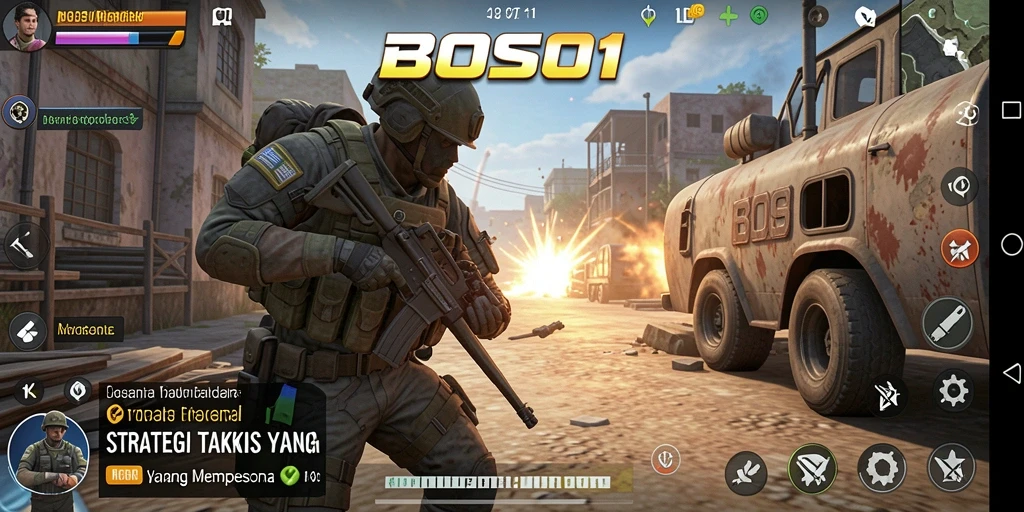 Tangkapan layar utama BOS01 menampilkan aksi strategi yang mendebarkan.