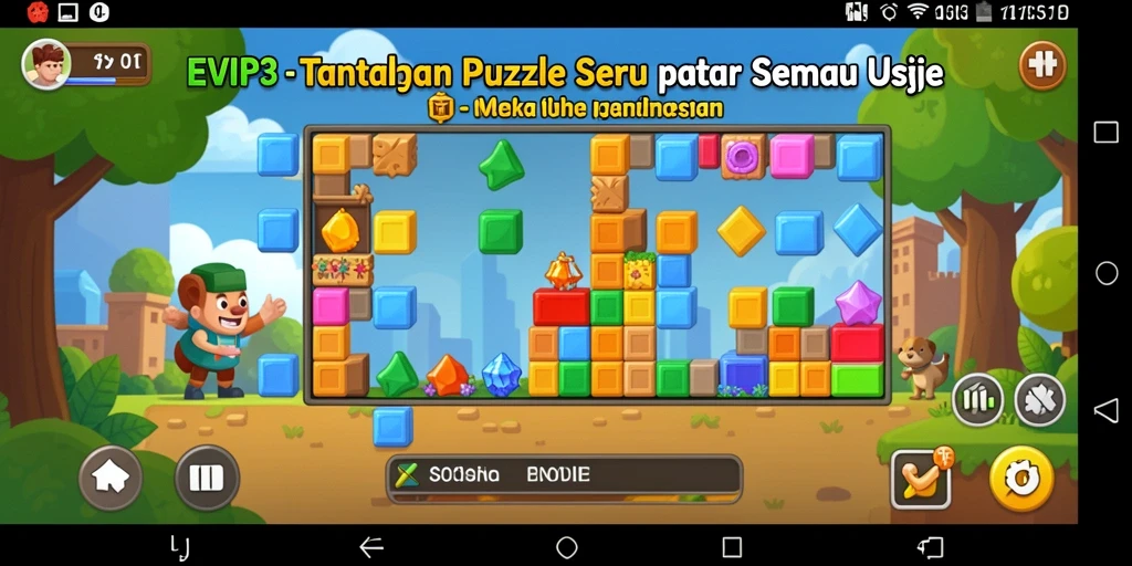 Layar permainan EVIP3 menampilkan berbagai teka-teki warna-warni dan tantangan menarik.