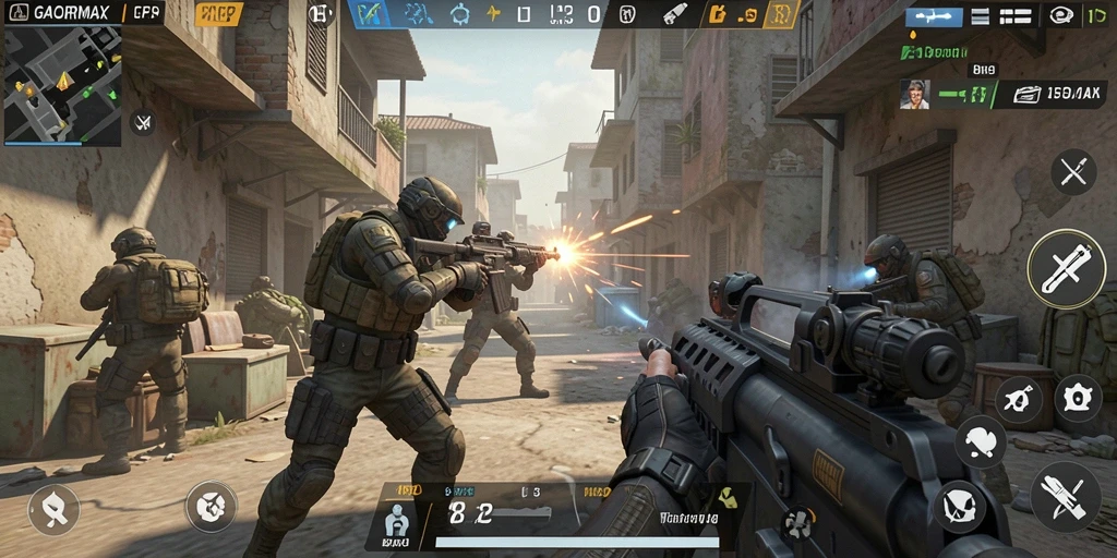 Screenshot gameplay GACORMAX yang menunjukkan aksi tembak-menembak yang seru.