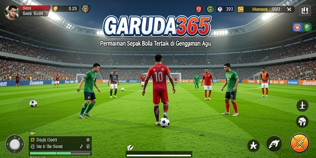 Tangkapan layar GARUDA365 menunjukkan gameplay sepak bola yang dinamis dan menarik.