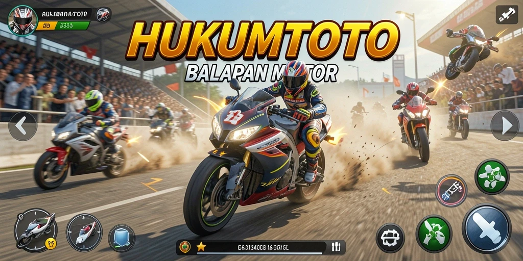 Tampilan gameplay HUKUMTOTO saat balapan motor yang mendebarkan.