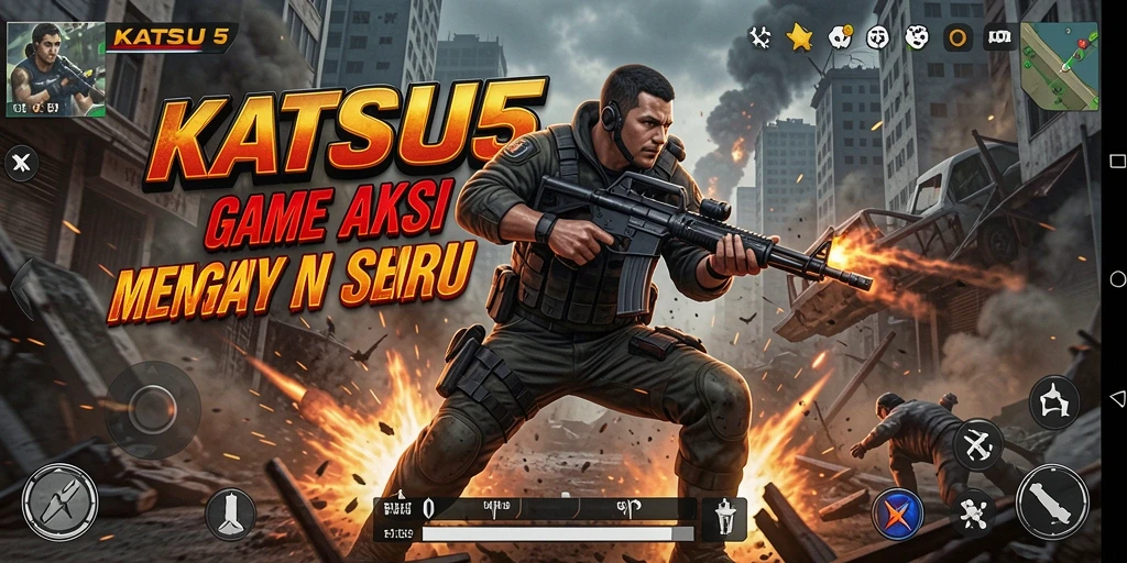 Screenshot gameplay KATSU5 yang menegangkan di tengah pertempuran.