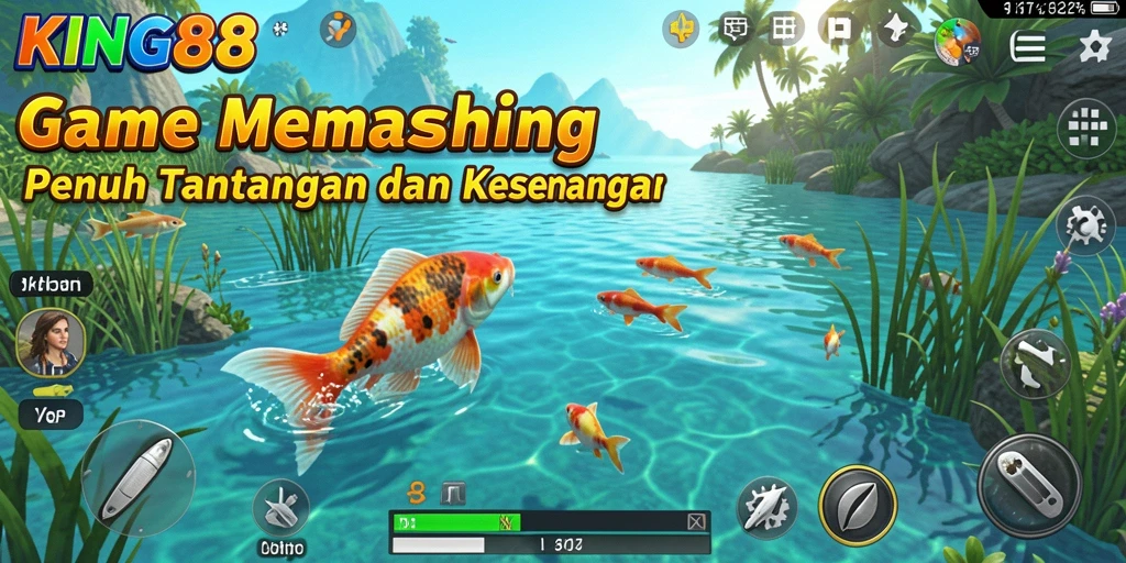 Gameplay KING88 yang mengasyikkan, menampilkan berbagai lokasi memancing.