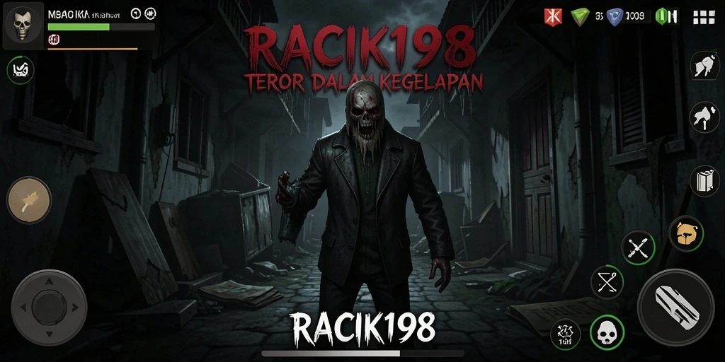 Screenshot gameplay yang menegangkan dari RACIK198 di dalam kegelapan.