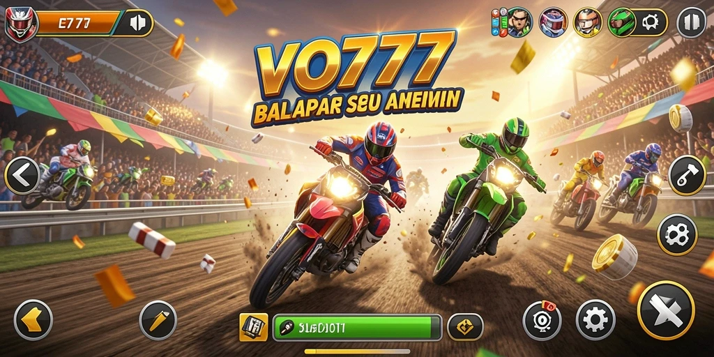 Menggambarkan aksi balapan seru di lintasan VO777.