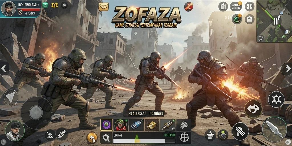Screenshot gameplay ZOFAZA yang menunjukkan strategi pertempuran yang mendebarkan.