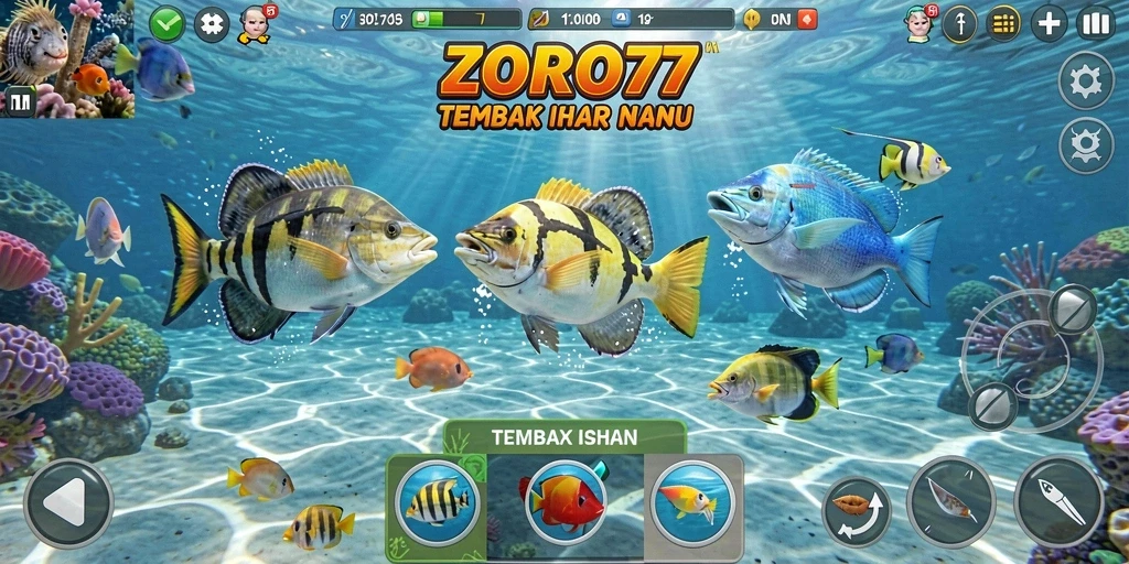 Screenshot gameplay ZORO77 dengan aksi seru Tembak Ikan.